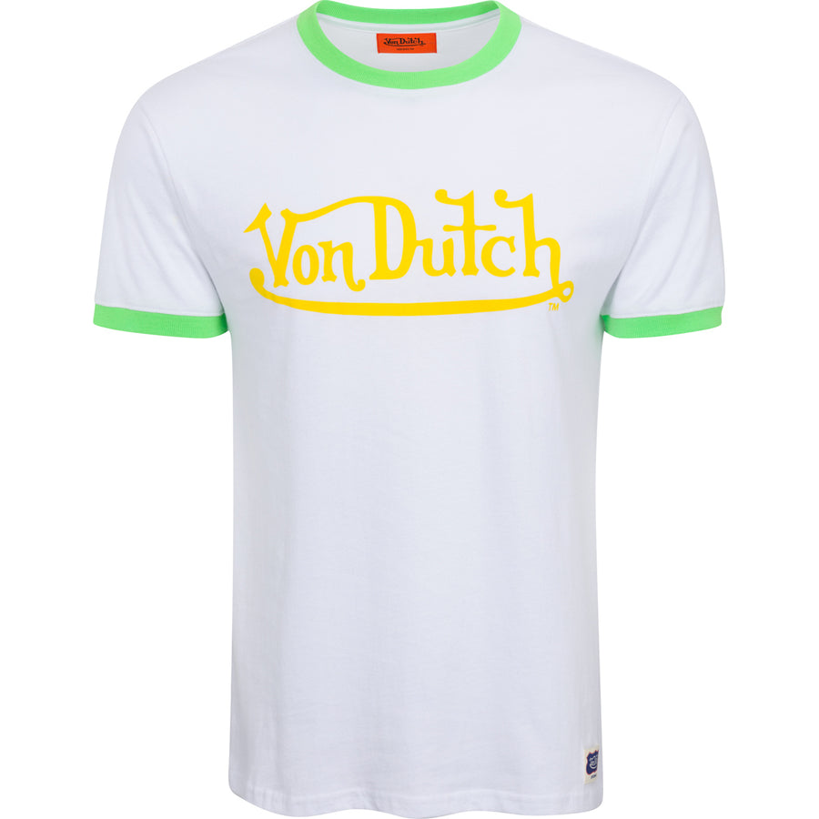 Von Dutch White, Yellow & Green Ringer SS Tee