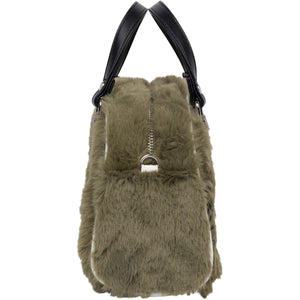 Khaki Green Vegan Furry Bowling Bag - Small