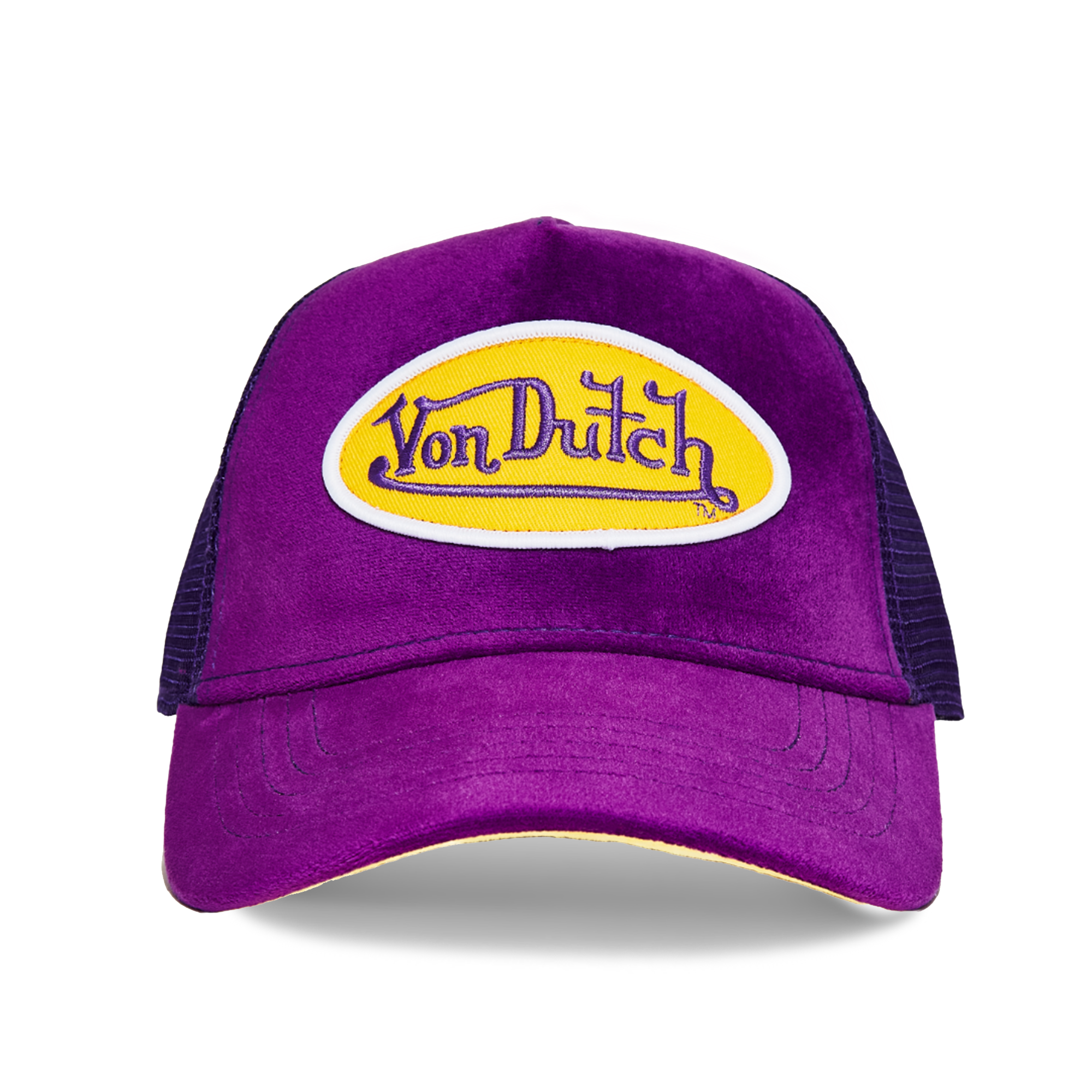 Von Dutch Purple & Yellow Velvet Trucker Hat
