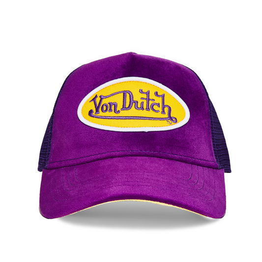 Purple & Yellow Velvet Trucker Hat