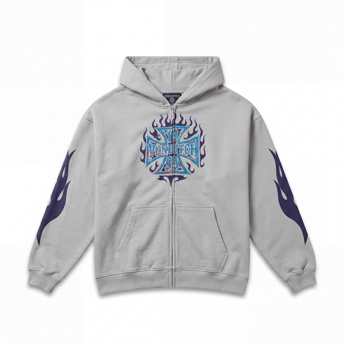 GREY CHOPPER FLAMES - ZIP UP HOODIE — image 1