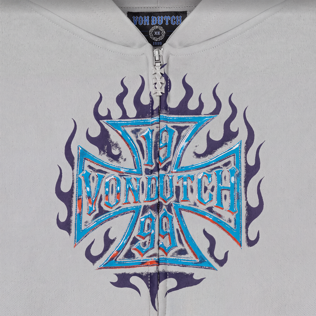 GREY CHOPPER FLAMES - ZIP UP HOODIE — image 3