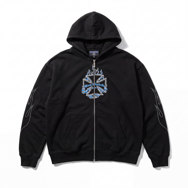 RHINESTONE CHOPPER FLAMES - ZIP UP HOODIE