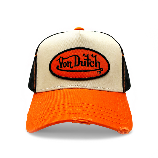 Tan & Orange Classic Distressed Trucker Hat