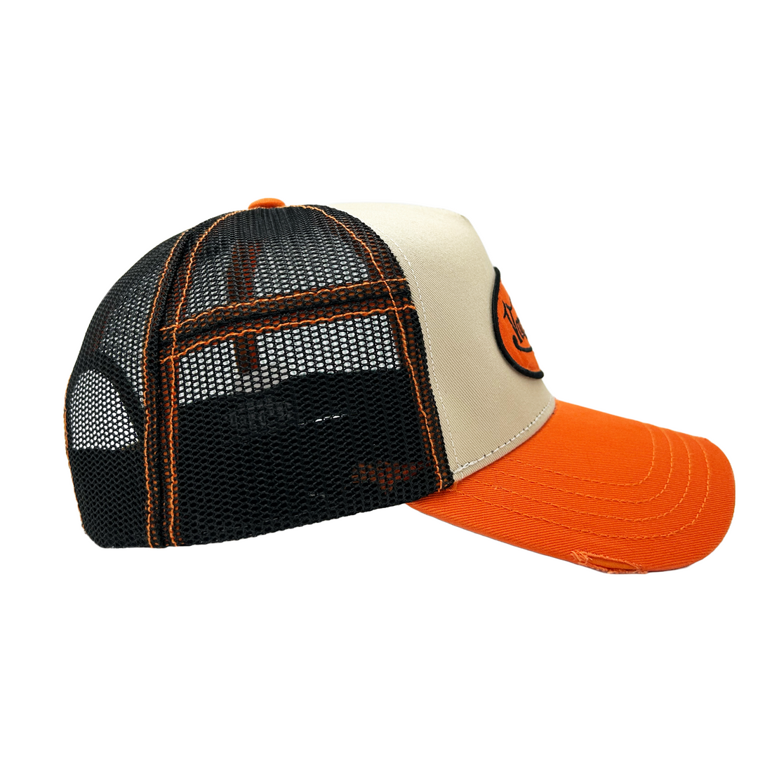 Tan and Orange Classic Distressed Trucker Hat