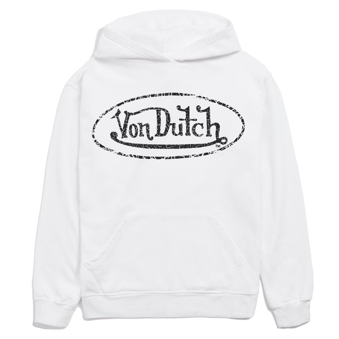 Von Dutch White French Terry Washed Logo Hoodie