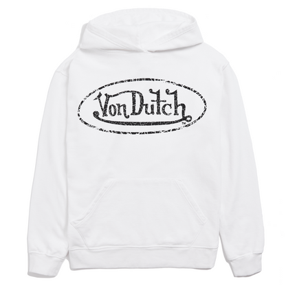 Von Dutch White French Terry Washed Logo Hoodie