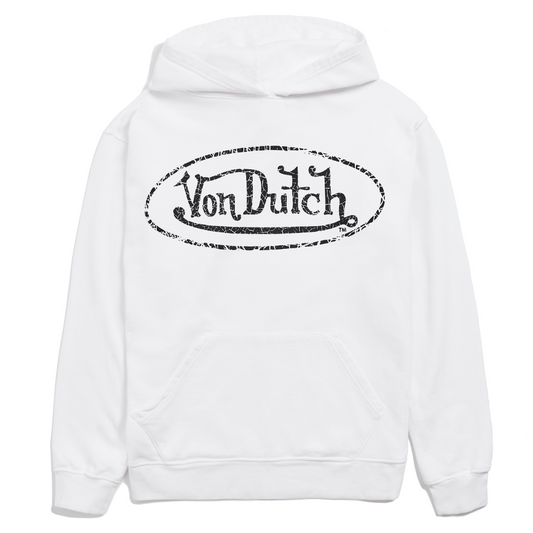 Von Dutch White French Terry Washed Logo Hoodie