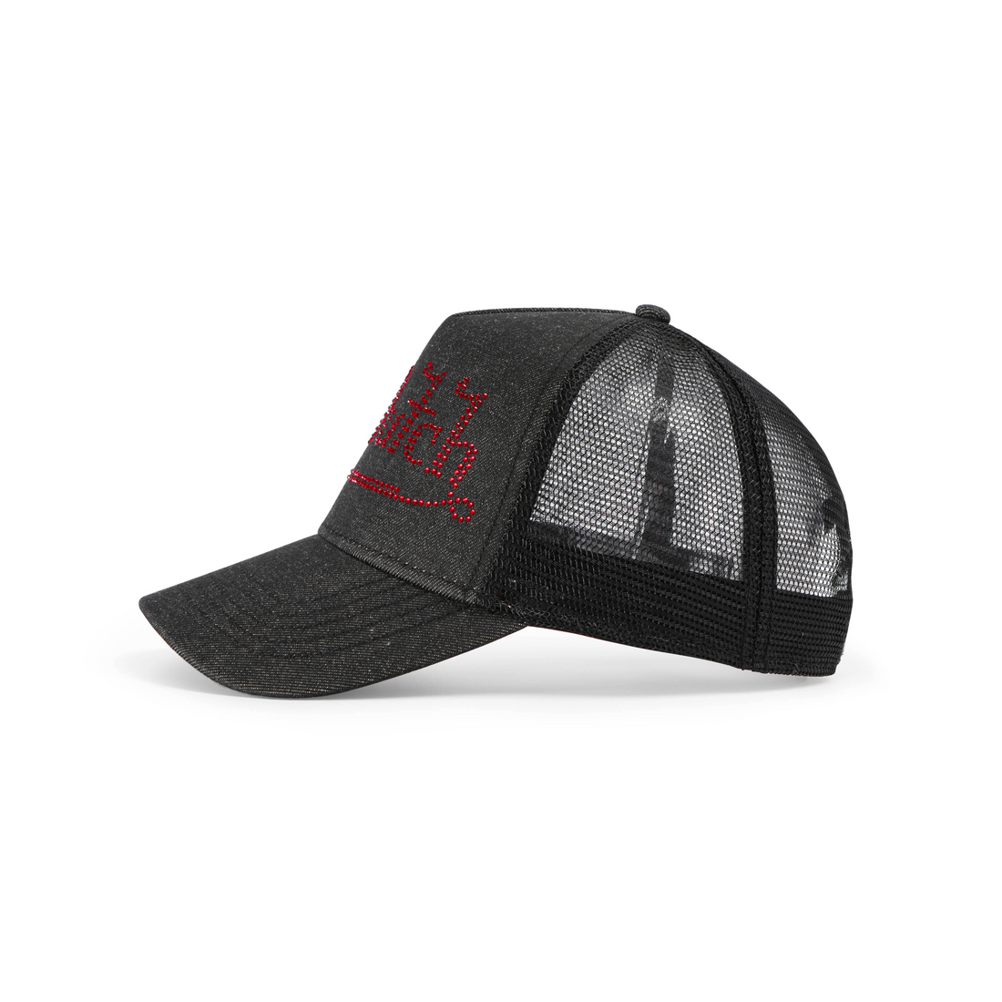 Rhinestone Trucker Hat - Black with Red Rhinestones