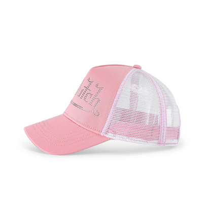 Rhinestone Trucker Hat - Pink with White Rhinestones