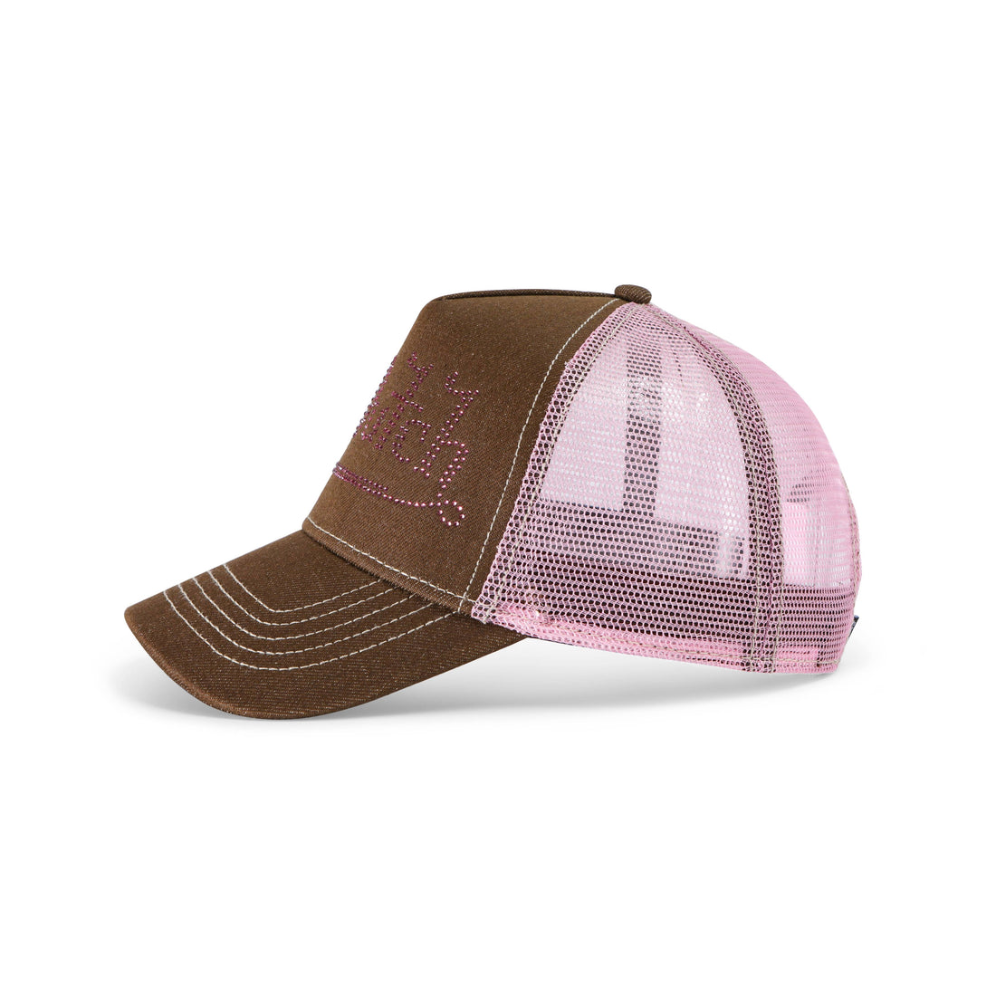 Rhinestone Trucker Hat - Brown with Pink Rhinestones