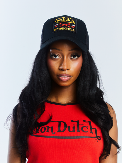 Black & Yellow Motorcyles Patch Trucker Hat