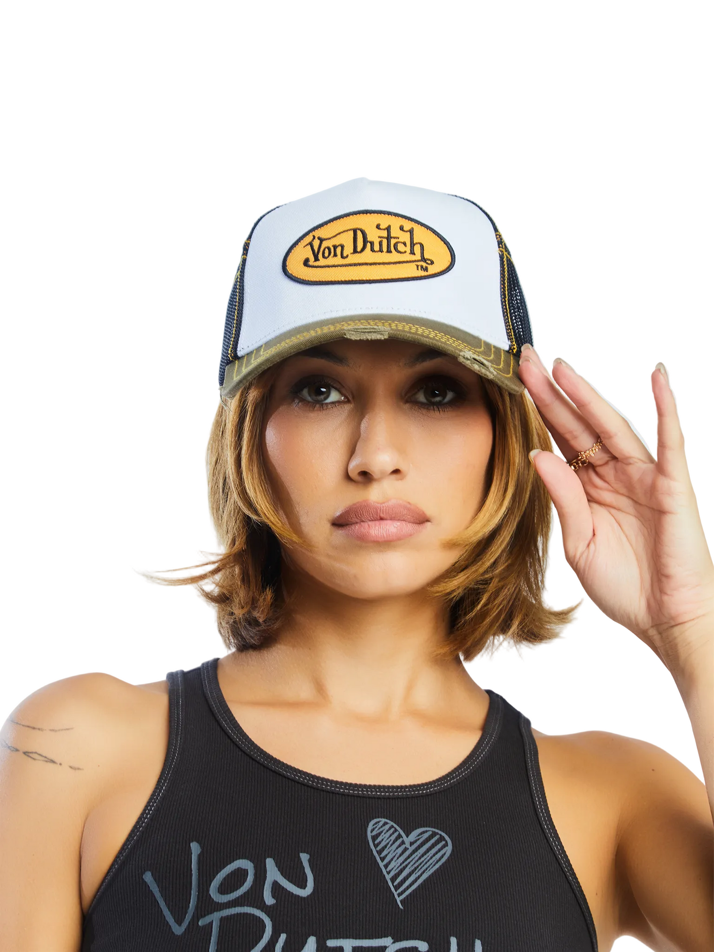Von Dutch Olive & Yellow Classic Distressed Trucker Hat