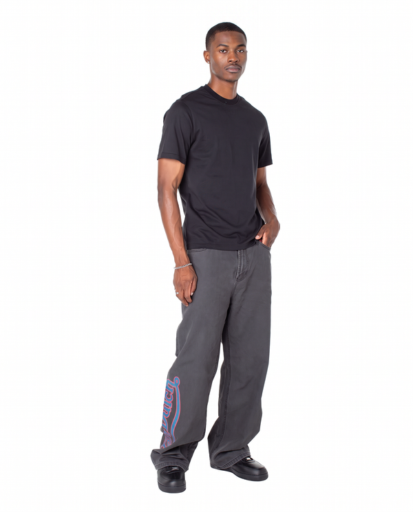 Men's Baggy Contrast Graphic Patch Straight Reaper Pant - Black