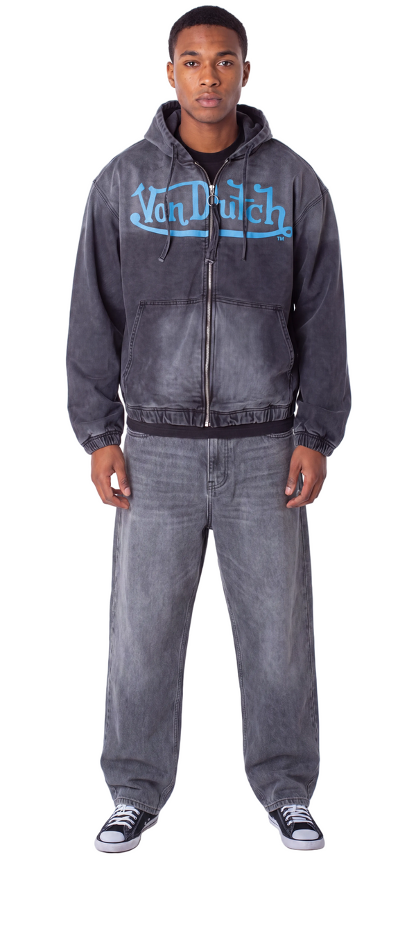 Von Dutch Men's Invader Patch Acid Zip Up Hoodie Jacket
