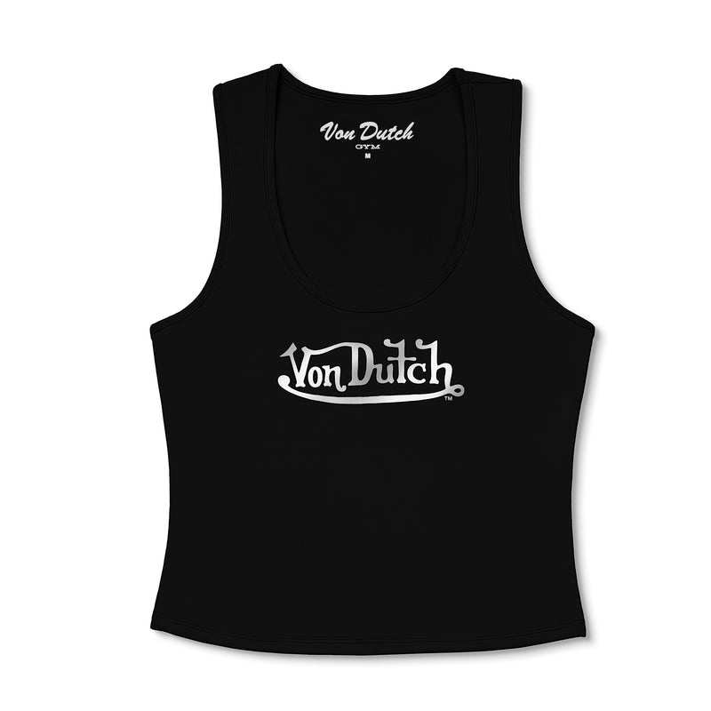 Women's Active Tank Tops - Black w/ Metallic Script