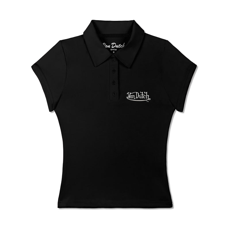 Women's Active Polo Shirt - Black w/ Metallic Script