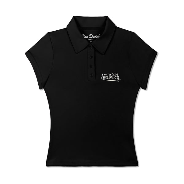 Women's Active Polo Shirt - Black w/ Metallic Script