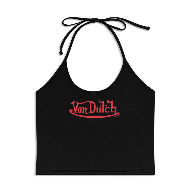 Women's Active Halter Top - Black w/ Red Script