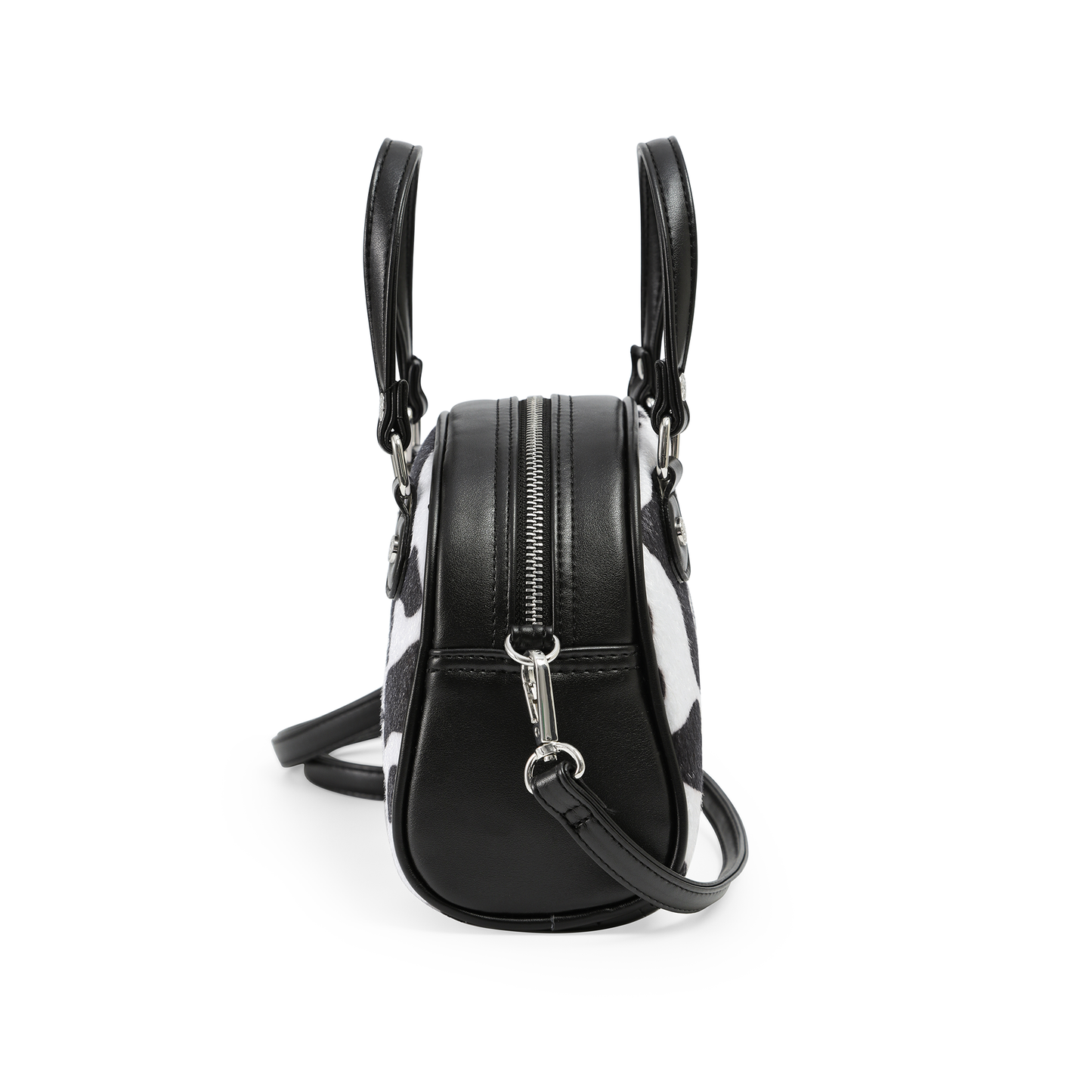 Black & White Cow Print Vegan Pony Hair Bowling Bag