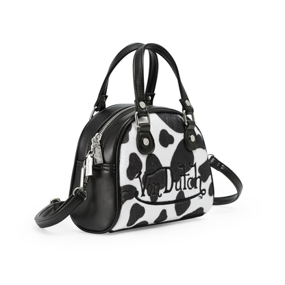 Black & White Cow Print Vegan Pony Hair Bowling Bag