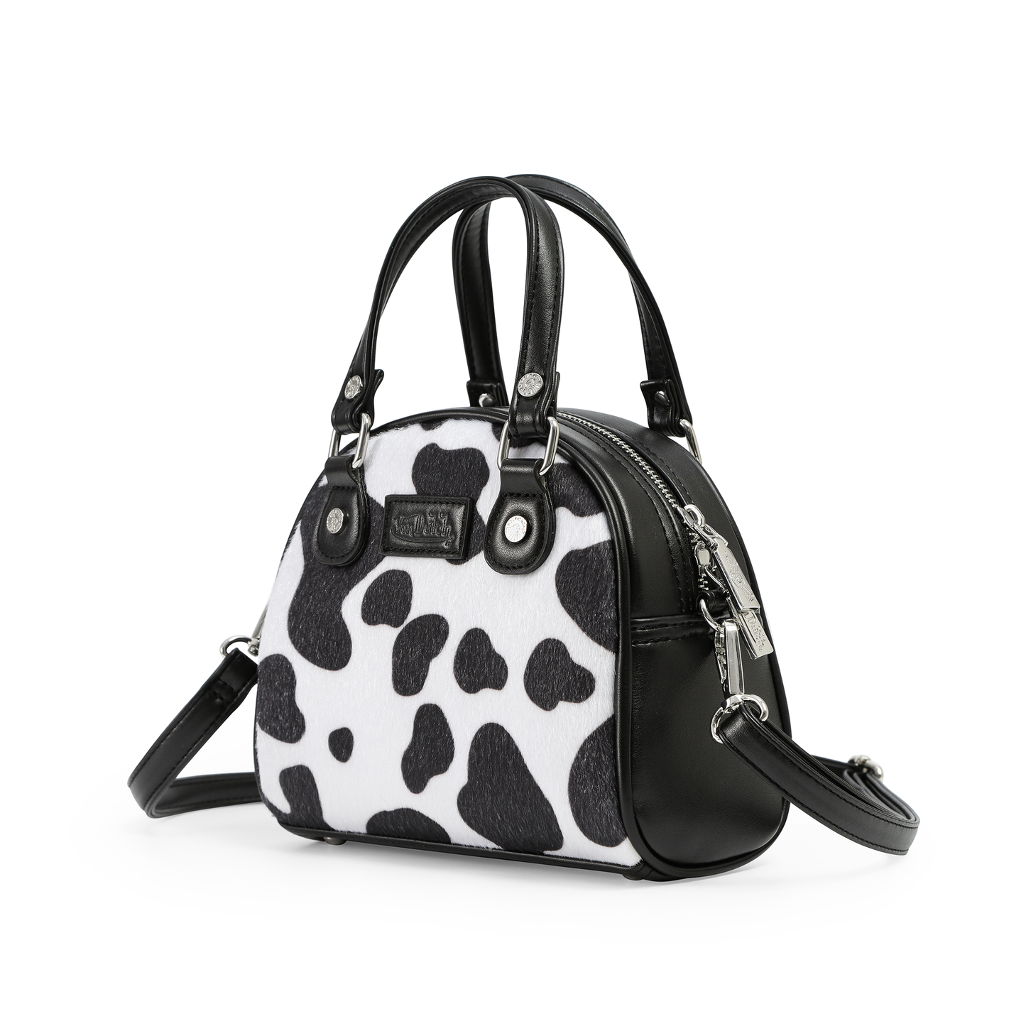 Black & White Cow Print Vegan Pony Hair Bowling Bag