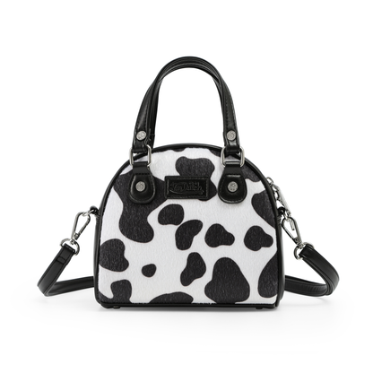Black & White Cow Print Vegan Pony Hair Bowling Bag