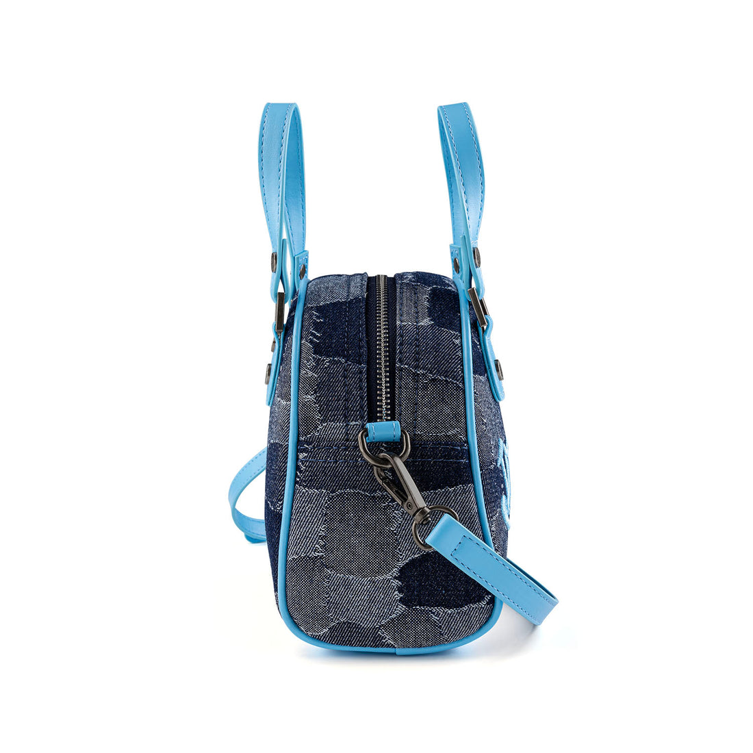 Blue Patch Denim Bowling Bag — Dark Wash