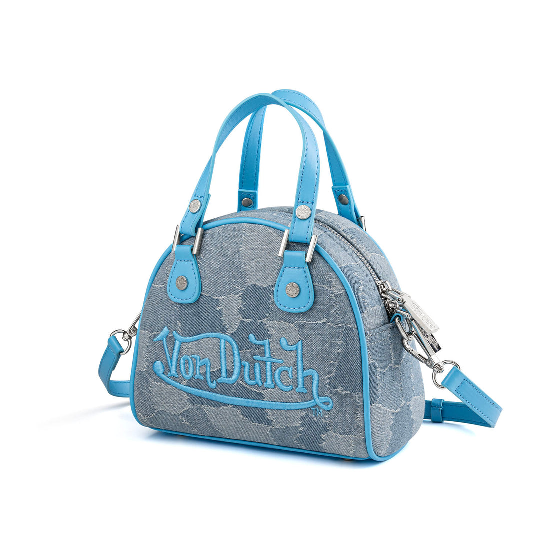 Blue Patch Denim Bowling Bag — Light Wash