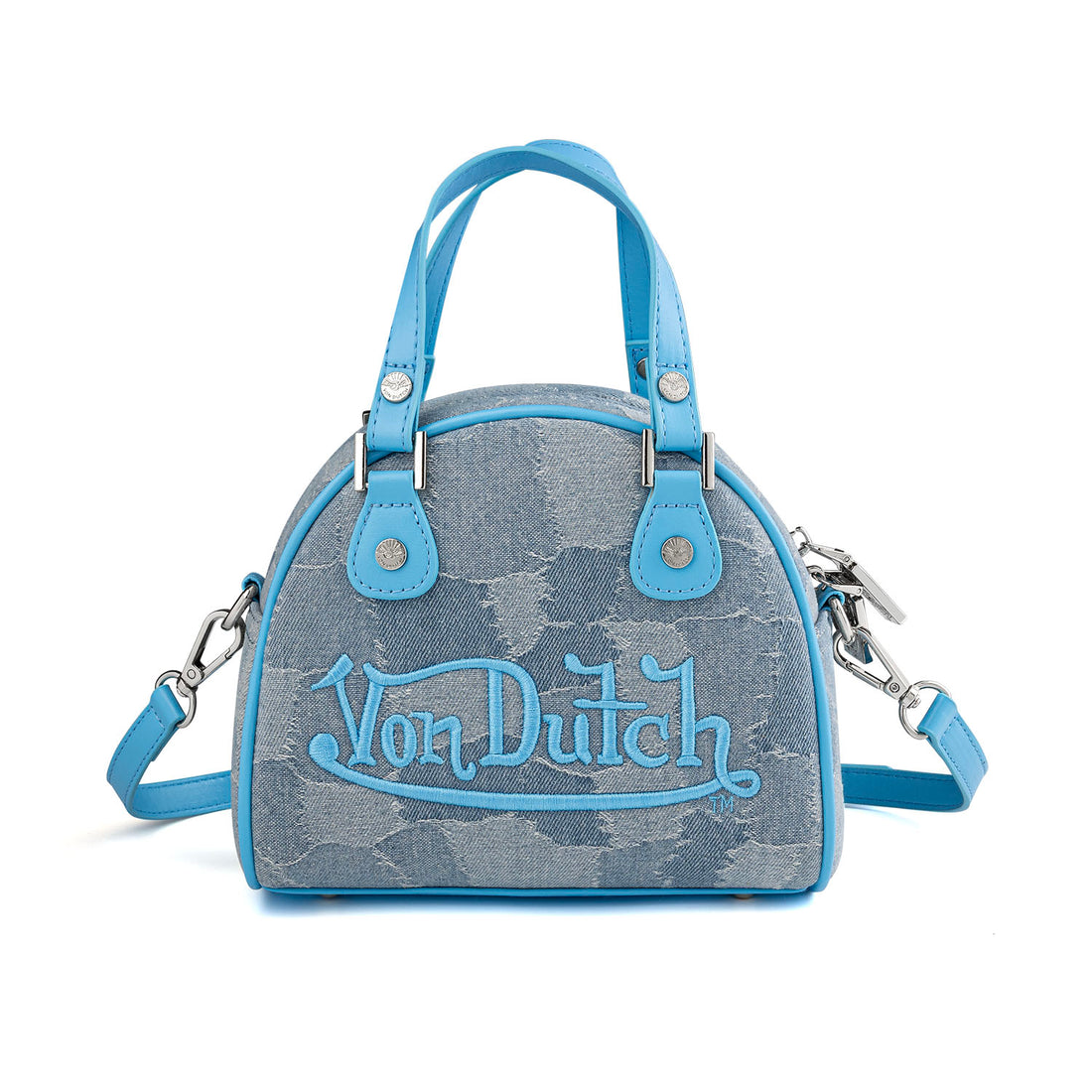 Blue Patch Denim Bowling Bag — Light Wash