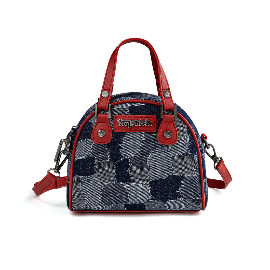 Red Patch Denim Bowling Bag — Dark Wash
