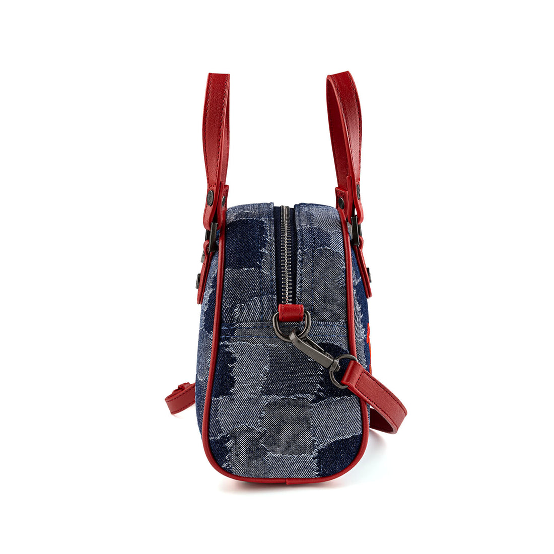 Red Patch Denim Bowling Bag — Dark Wash