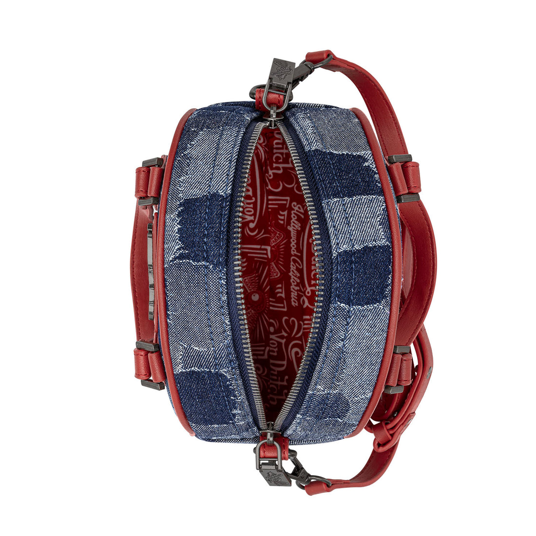 Red Patch Denim Bowling Bag — Dark Wash