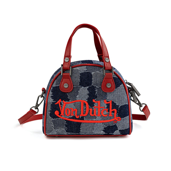 Red Patch Denim Bowling Bag — Dark Wash