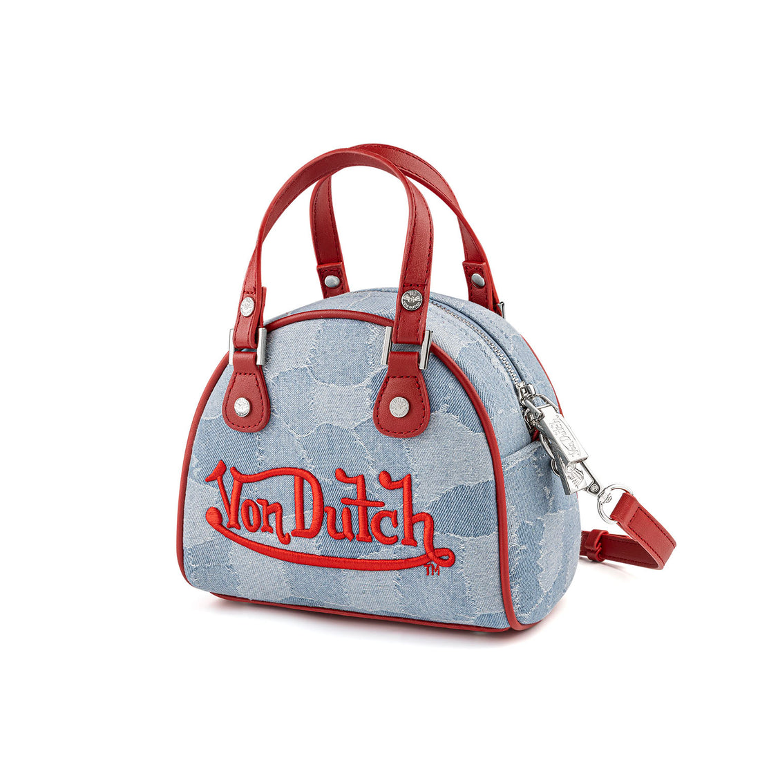 Red Patch Denim Bowling Bag — Light Wash