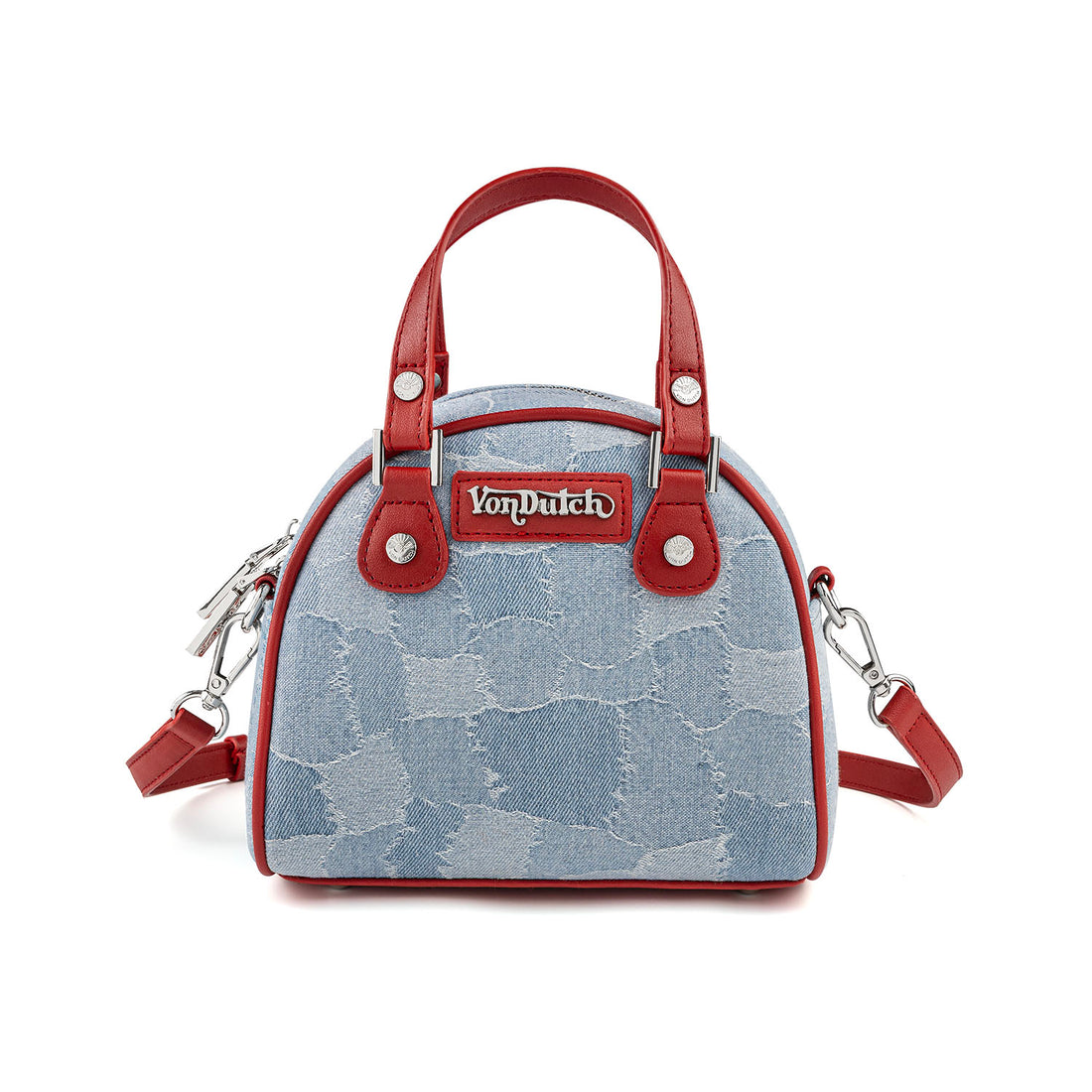 Red Patch Denim Bowling Bag — Light Wash