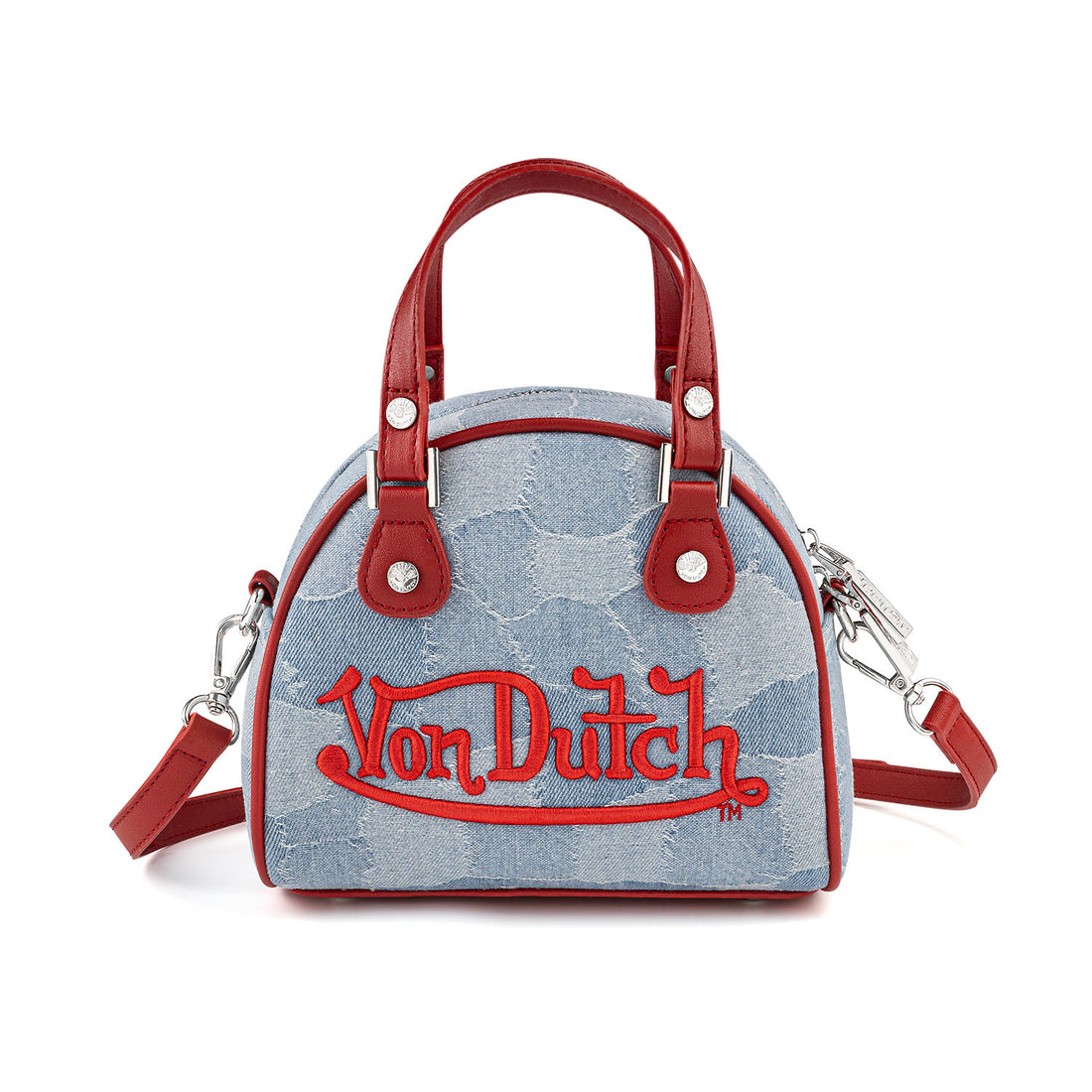Red Patch Denim Bowling Bag — Light Wash