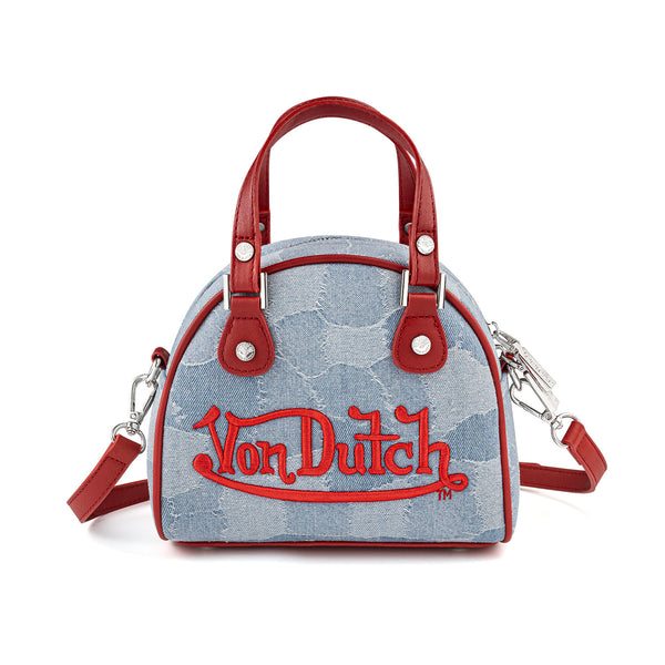 Red Patch Denim Bowling Bag — Light Wash