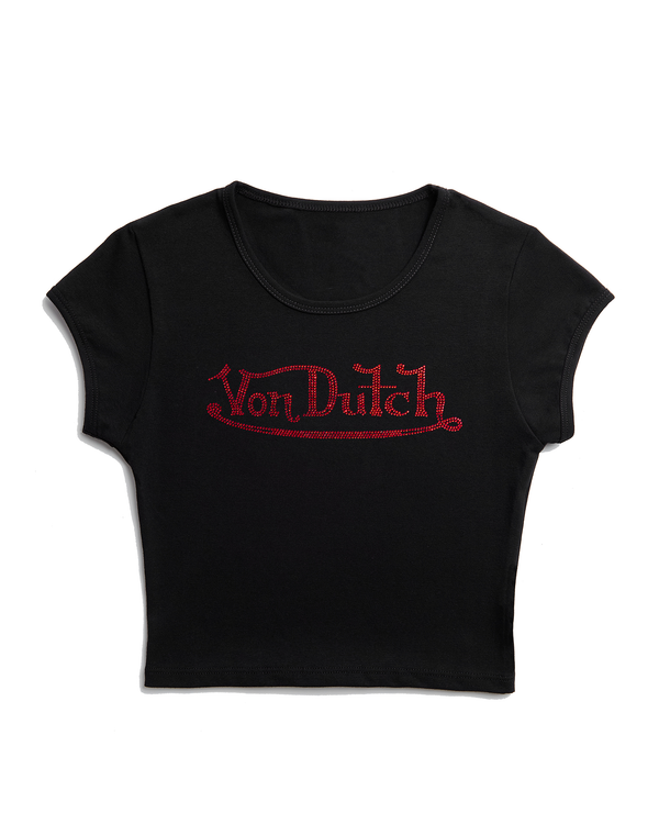Von Dutch Black & Red Classic Rhinestone Baby Tee