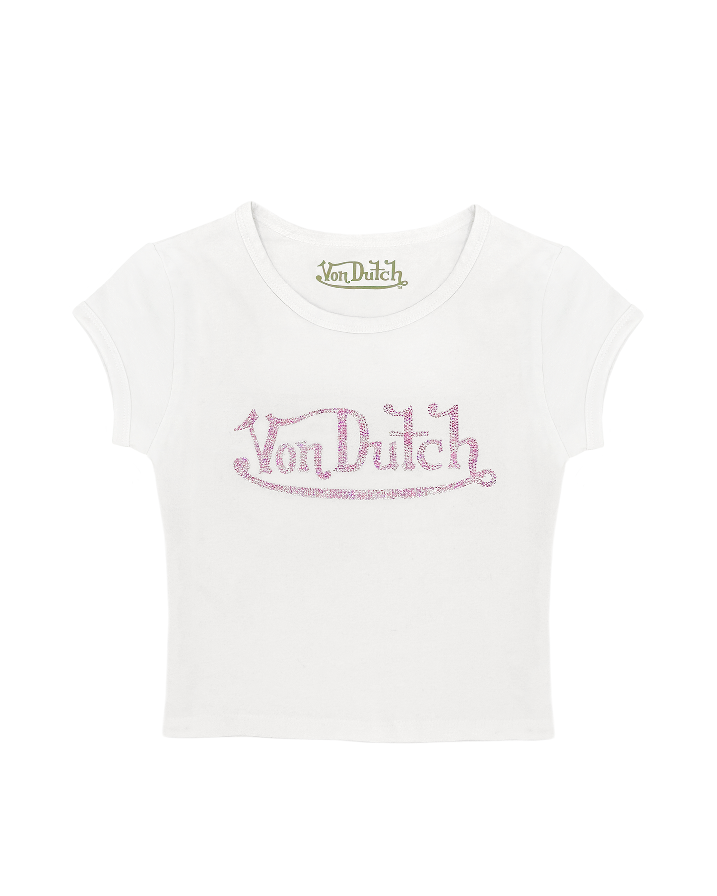 Von Dutch White & Pink Classic Rhinestone Baby Tee