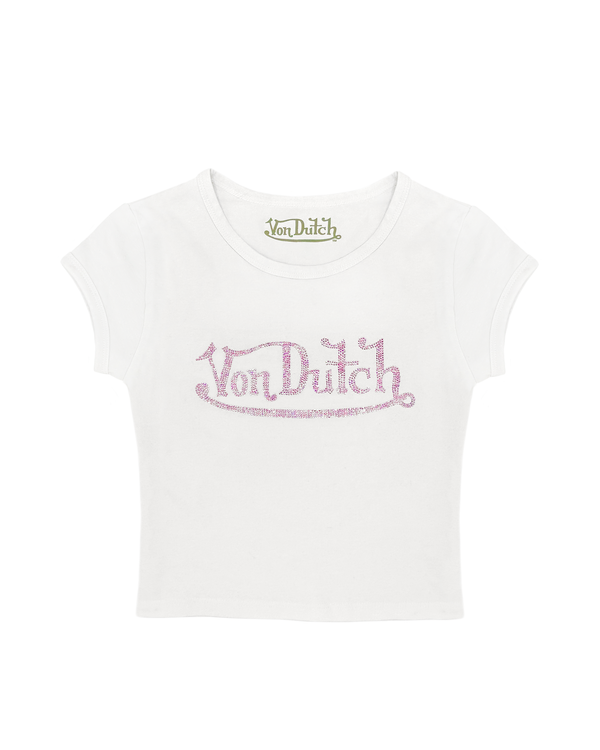 Von Dutch White & Pink Classic Rhinestone Baby Tee