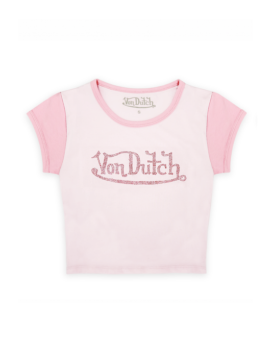 Pink Rhinestone Ringer Tee