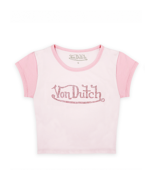 Pink Rhinestone Ringer Tee