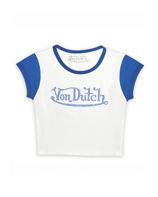 Blue Rhinestone Ringer Tee