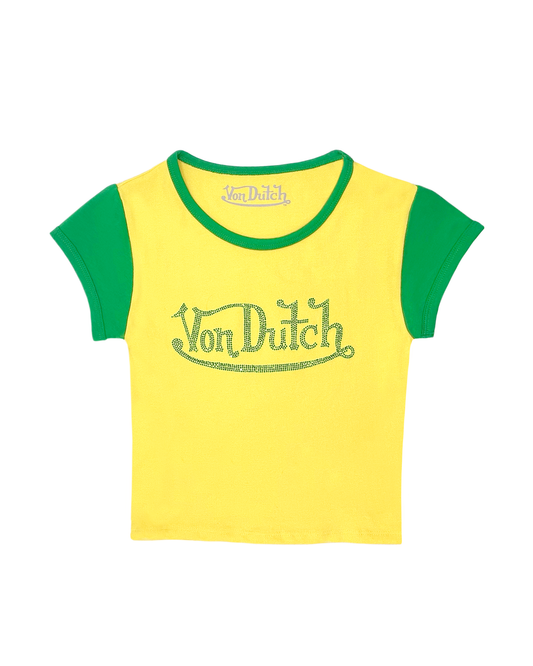 Green and Yellow Rhinestone Ringer Tee