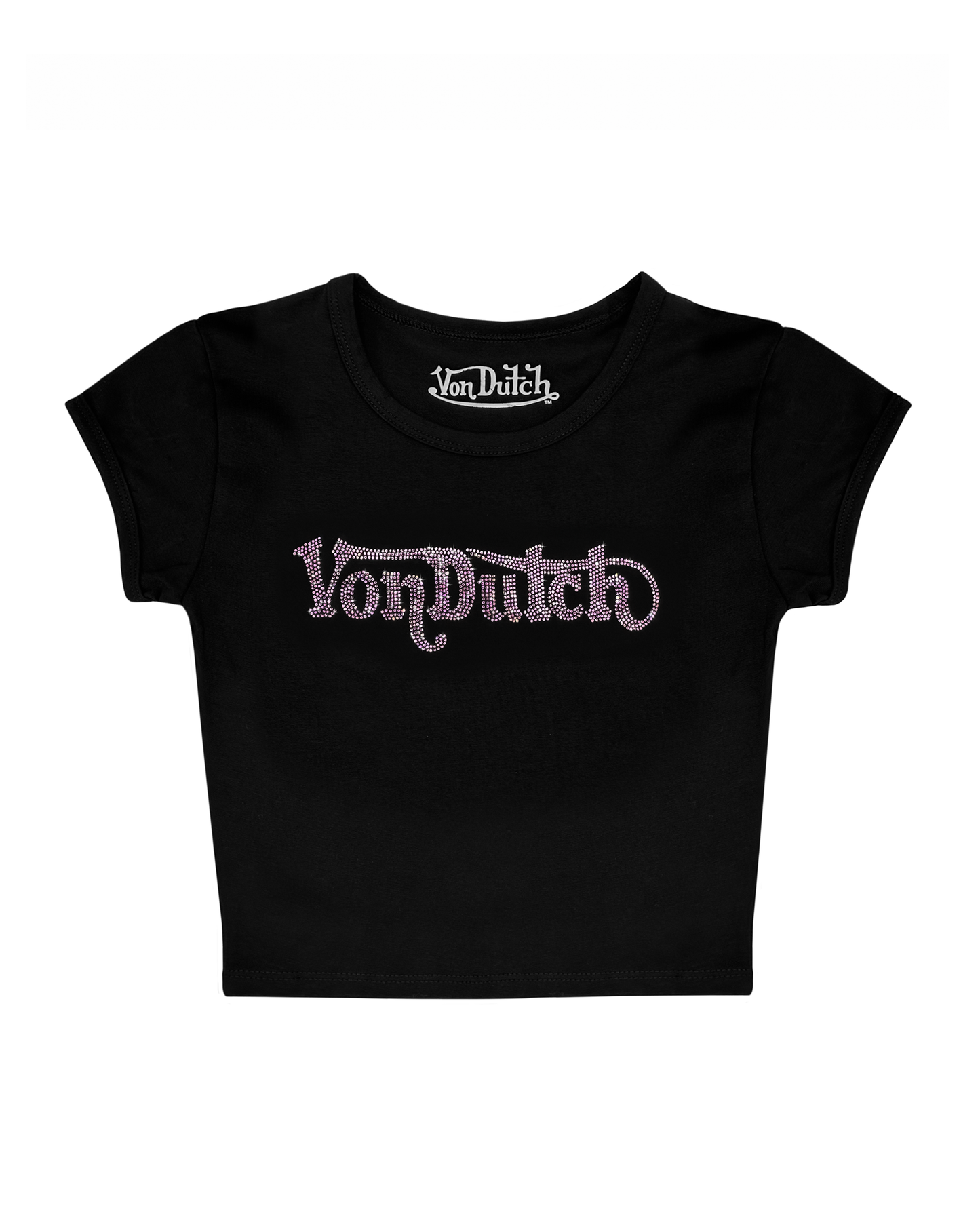 Von Dutch Black & Pink Ranch Rhinestone Baby Tee