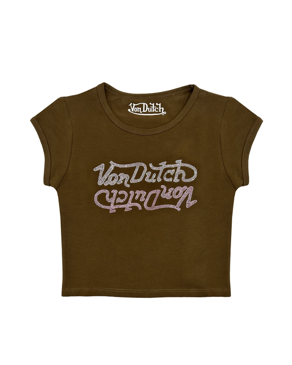 Brown Rhinestone Seeing Double Tee