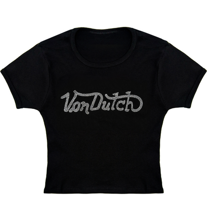 Black & Clear Retro Rhinestone Baby Tee