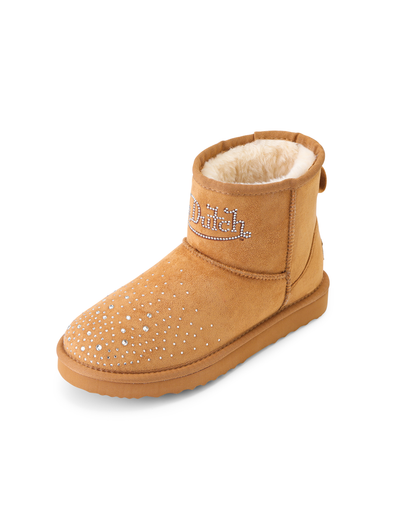 RHINESTONE SHEARLING BOOT - CHESTNUT