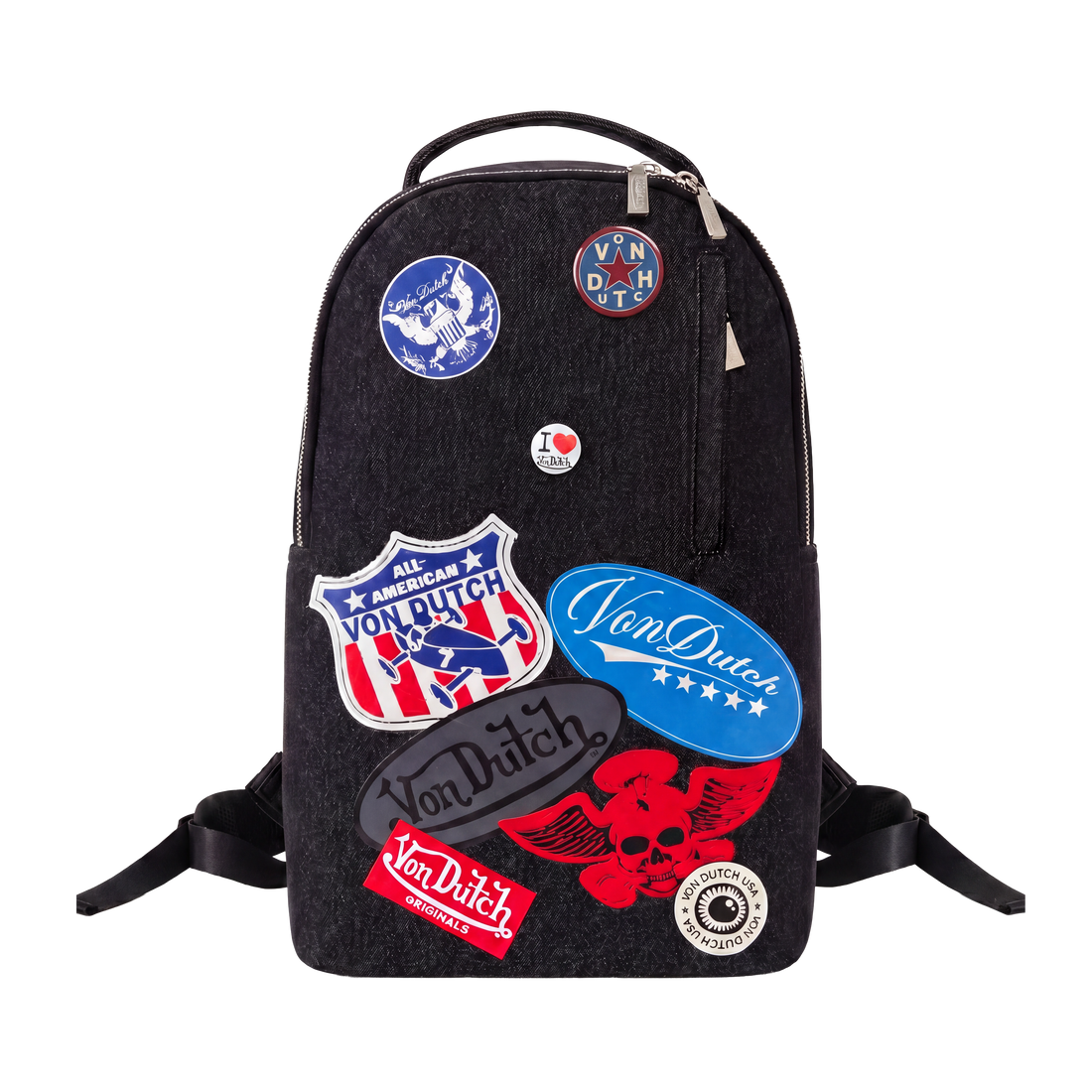 Medium Sized Black Multi-Patch Backpack — image 1